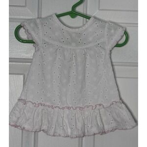 Easter Dress Baby Girl Spring Dress 0 3 Months White Pink Eyelet 100% Cotton